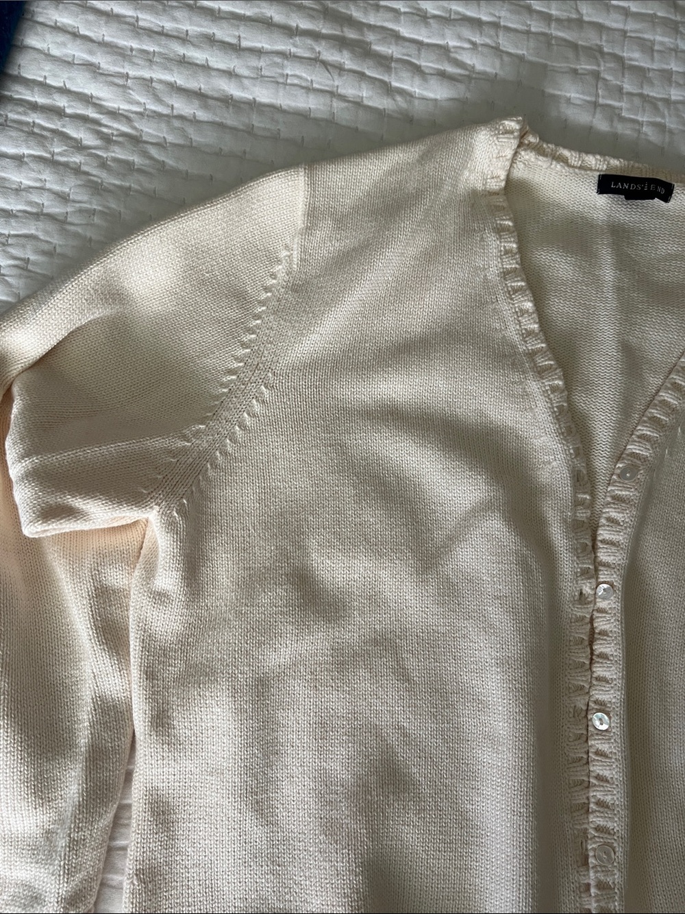 Lands' End Cream π― Cotton Button Cardigan - Picture 3 of 7